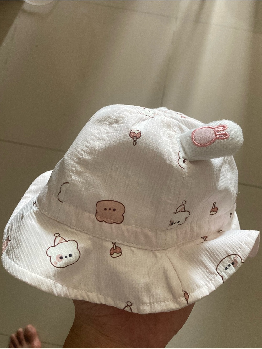 Cute White Bunny & Bear Printed Bucket Hat for Kids
